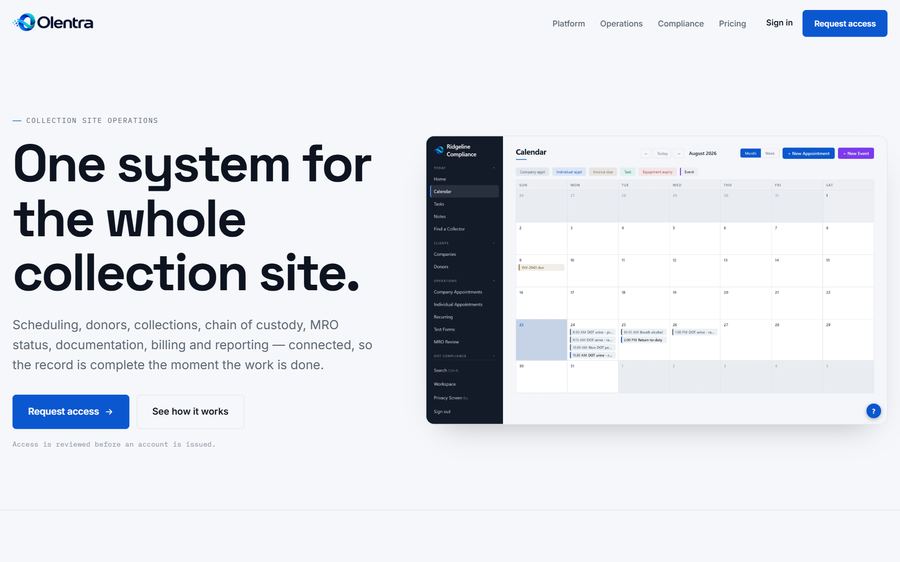 Olentra collection-site software