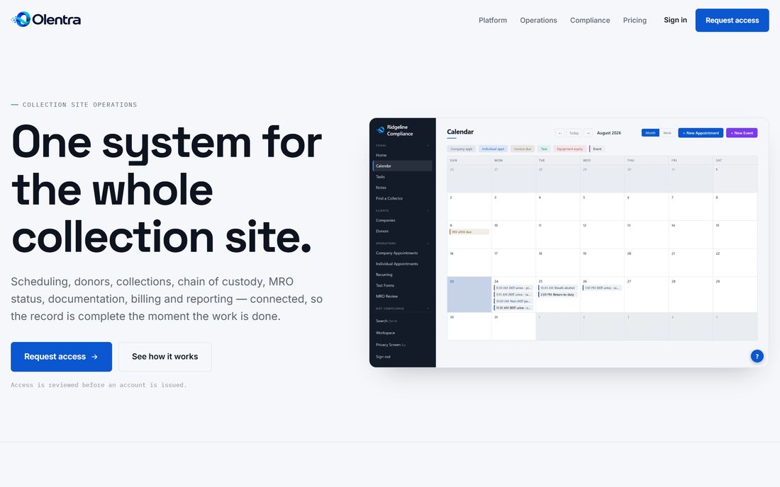 Olentra &mdash; collection-site operations software